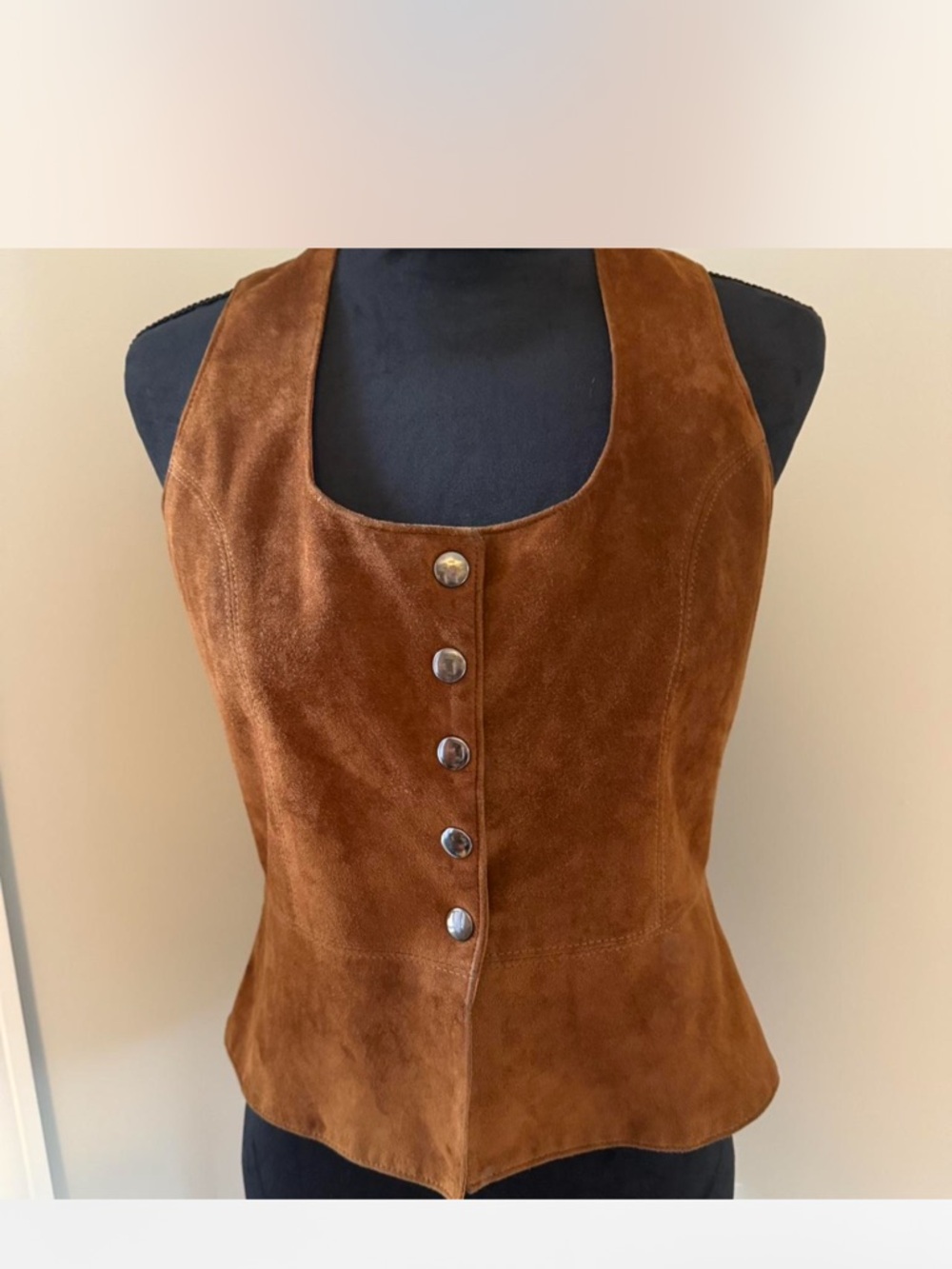 Women's Brown Suede Button-Front Camisole Top